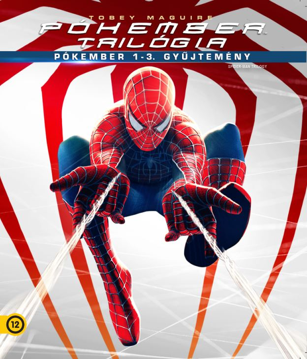 Pókember a DVD borítón, piros-kék jelmezben, pókhálólövőt tart, szöveggel körülvéve.