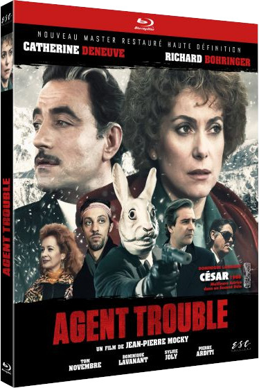 Couverture DVD avec Catherine Deneuve et Richard Bohringer. Un homme avec un masque de lapin et un pistolet.