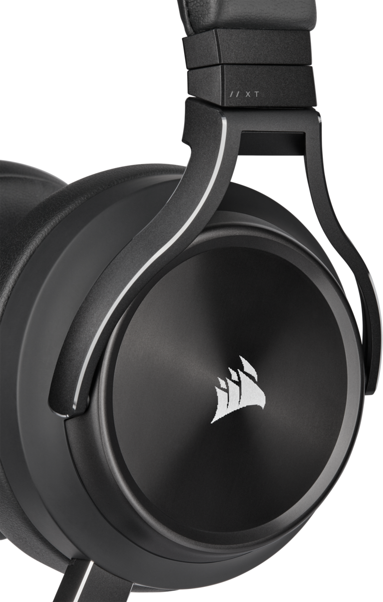 Schwarzes Corsair Headset mit weißem Corsair Logo.