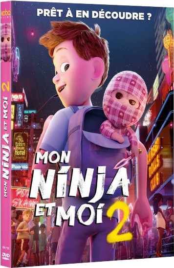 Couverture DVD de 'Mon Ninja et Moi 2'. Garçon de dessin animé avec ninja sur le dos.