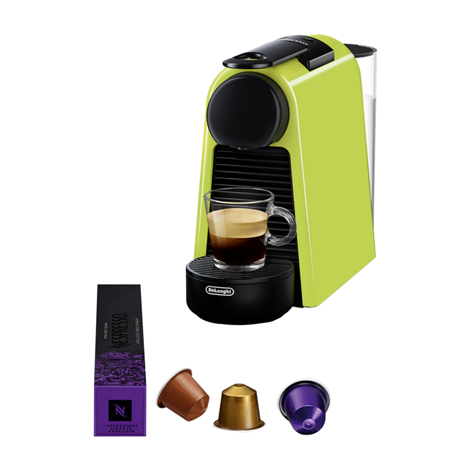 Cafetera de cápsulas - Nespresso® De Longhi EN85L Essenza Mini, 19 bares, 0.6 l, Verde Lima