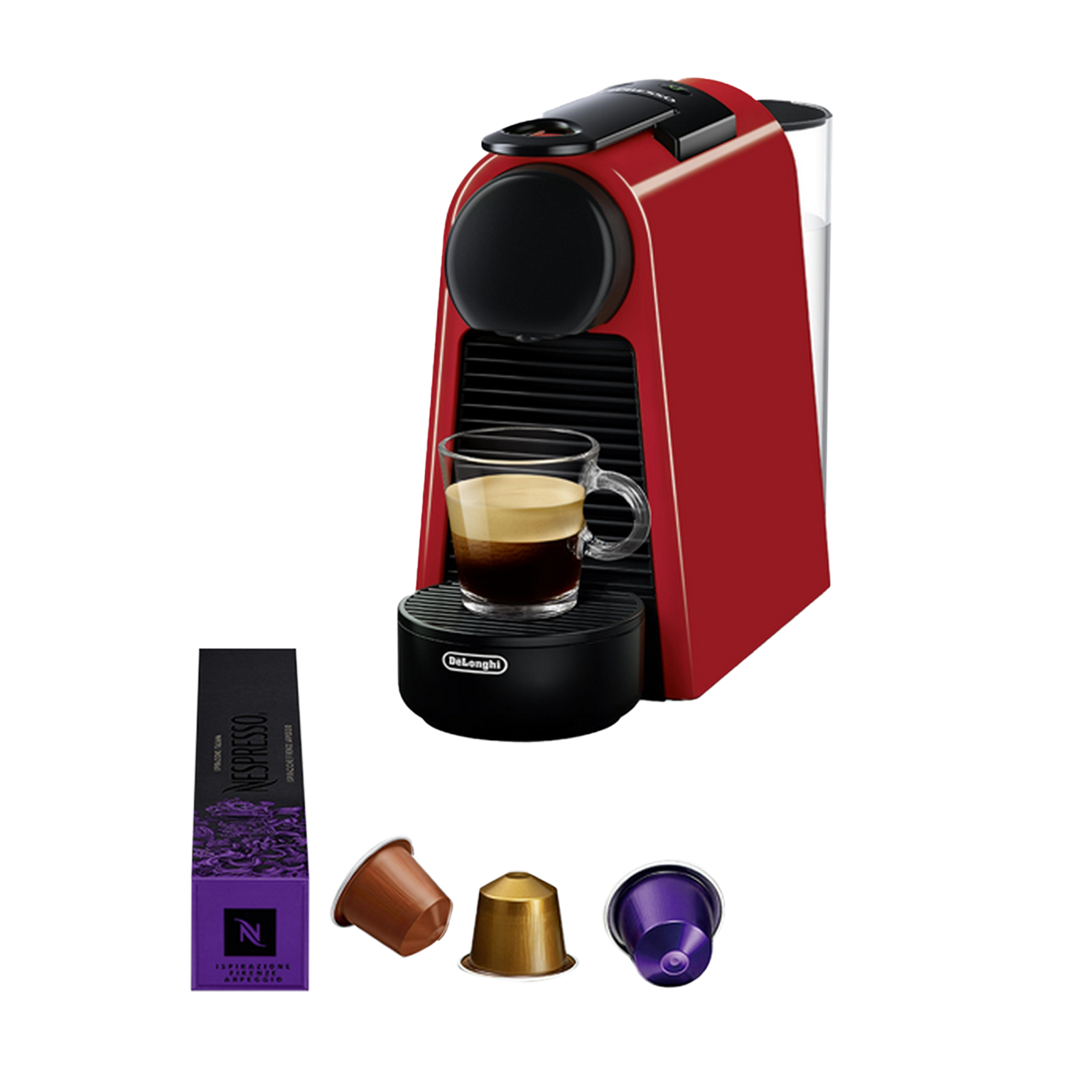 Cafetera de cápsulas - Nespresso De'Longhi Essenza Mini EN85.R, 19 bar, 0.6 l, 1150 W, Rojo