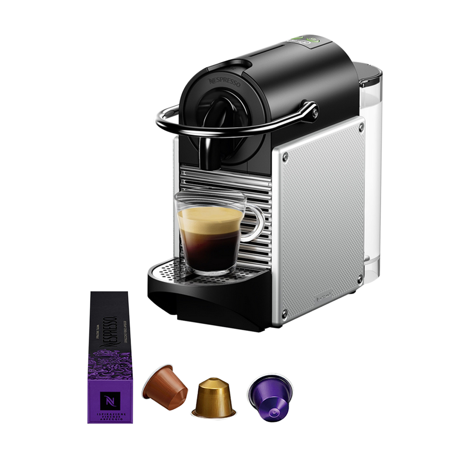 Cafetera de cápsulas - Nespresso De'Longhi Pixie Refresh EN124.R, 19 bar, 0.7 l, 1260 W, Plata