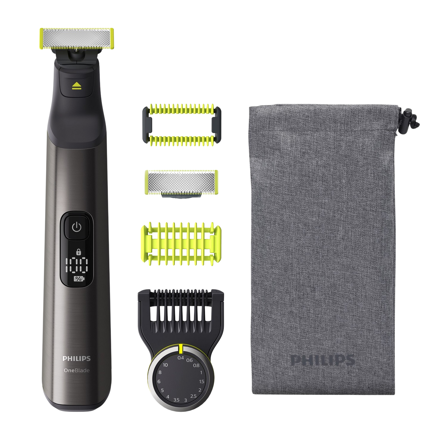 Barbero - Philips OneBlade QP6550/15, Recortadora barba y cuerpo, Recorta, perfila y afeita, 14 ajustes, Gris