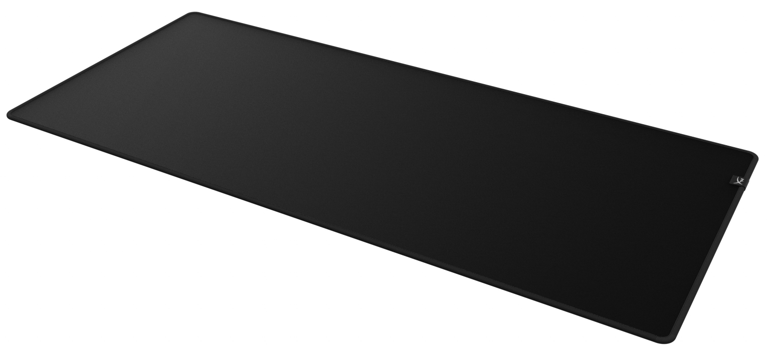 Black HyperX mousepad on a white background, pad is rectangular.