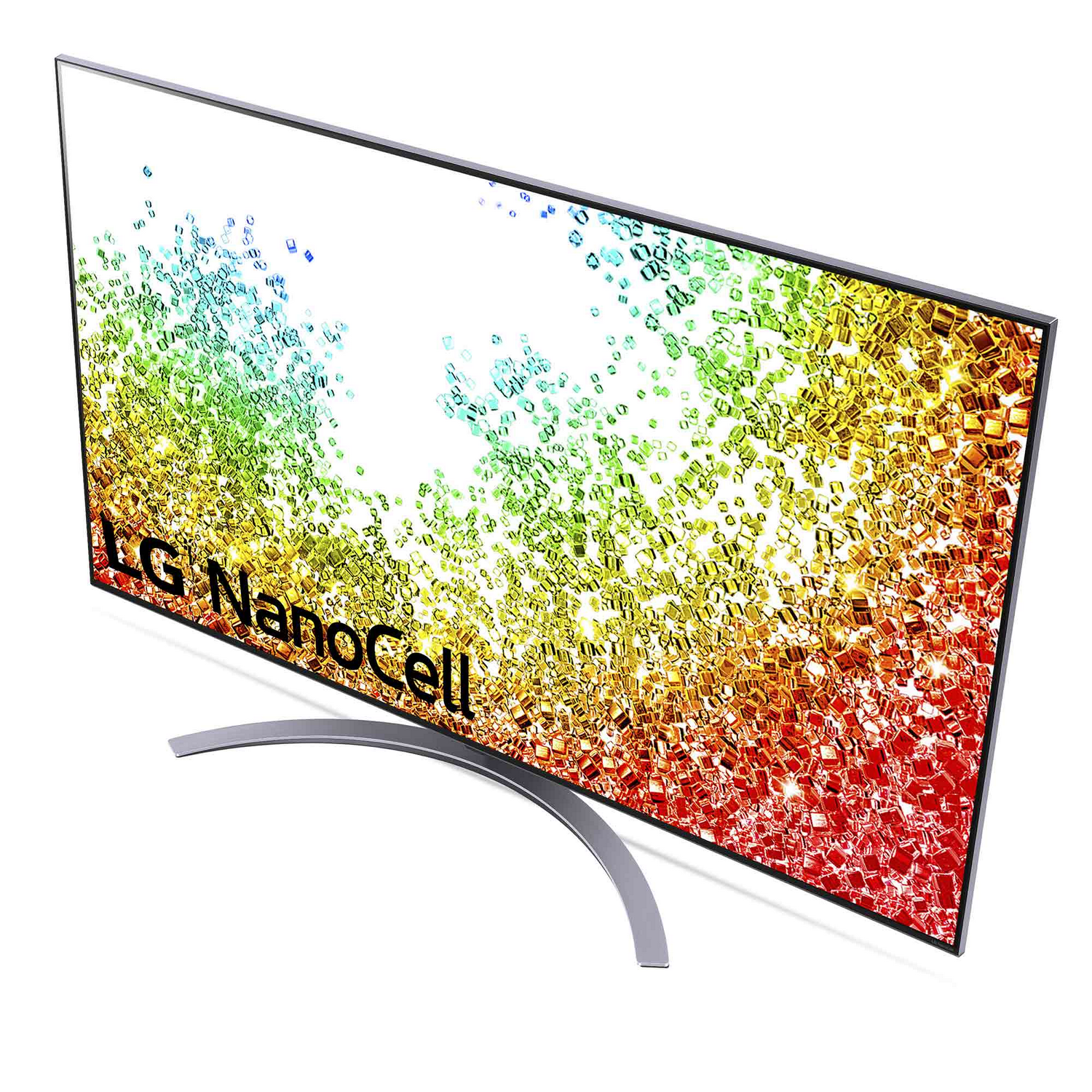 Pantalla grande de TV con una pantalla abstracta colorida.