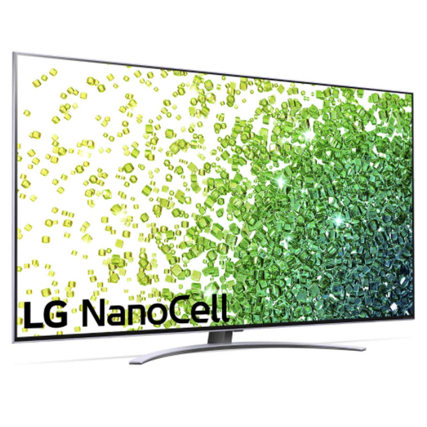 Un televisor LG NanoCell con un diseño verde en la pantalla y el logotipo.