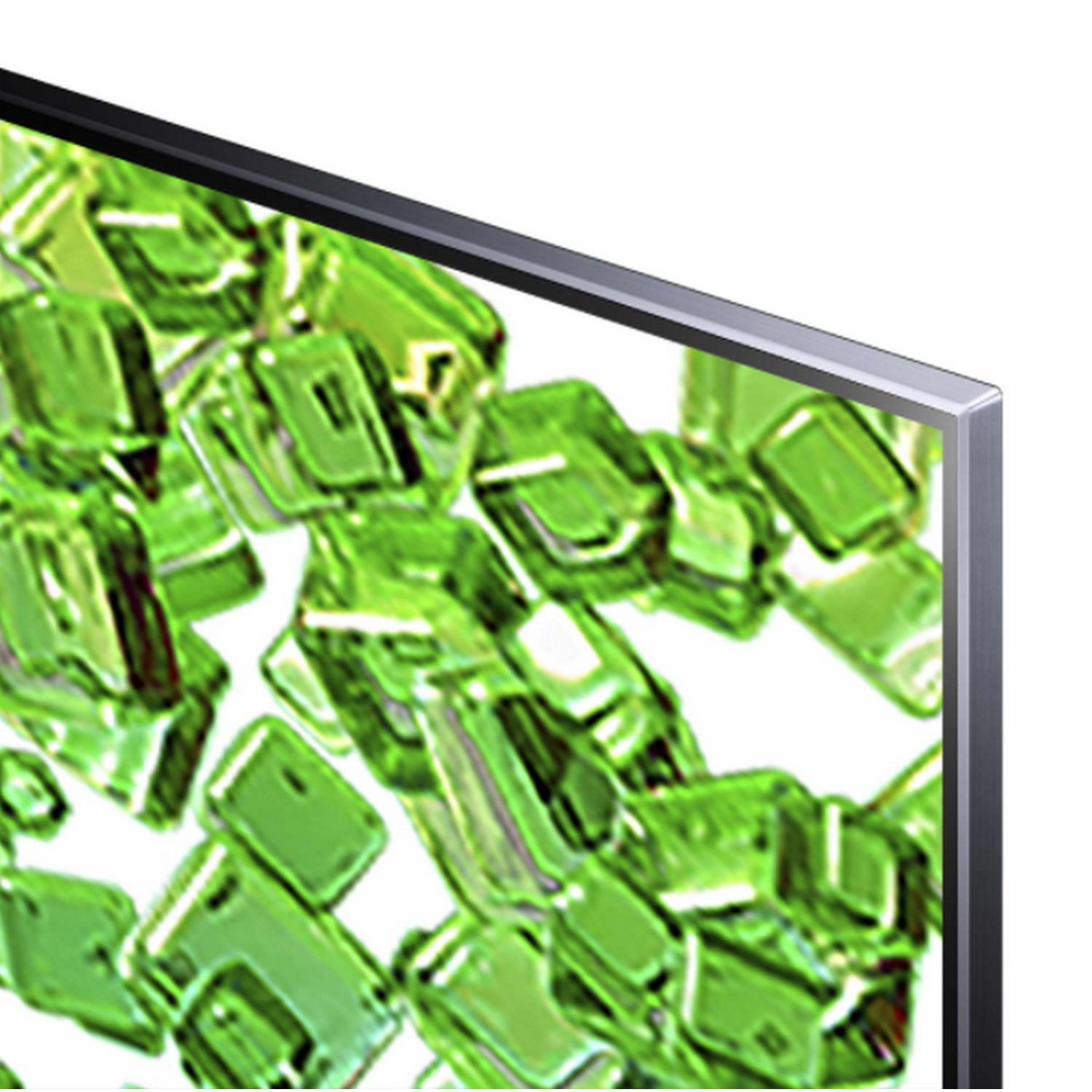 Primer plano de bloques de vidrio verde. La imagen está bien iluminada y están sobre fondo blanco.