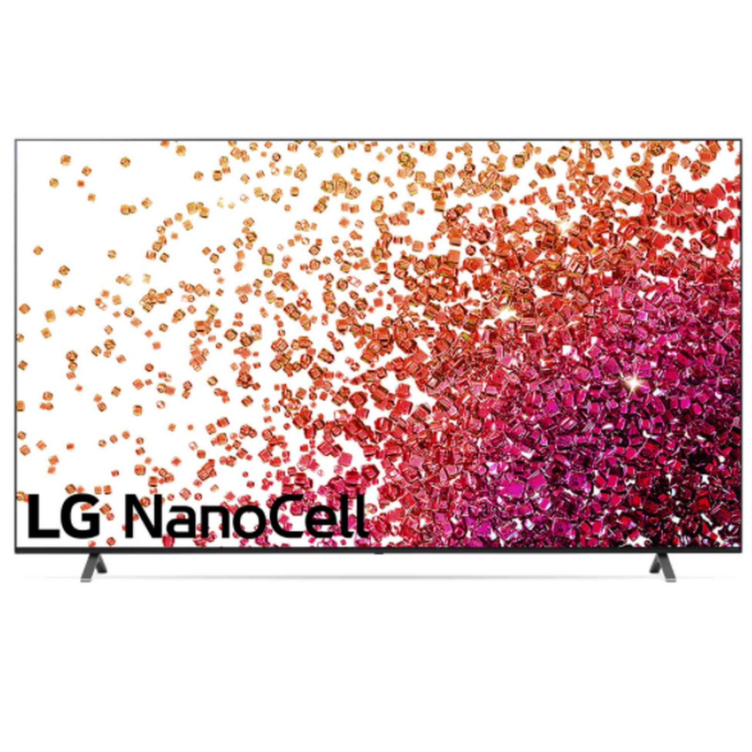 Una gran pantalla de TV LG NanoCell, que muestra un patrón abstracto colorido.