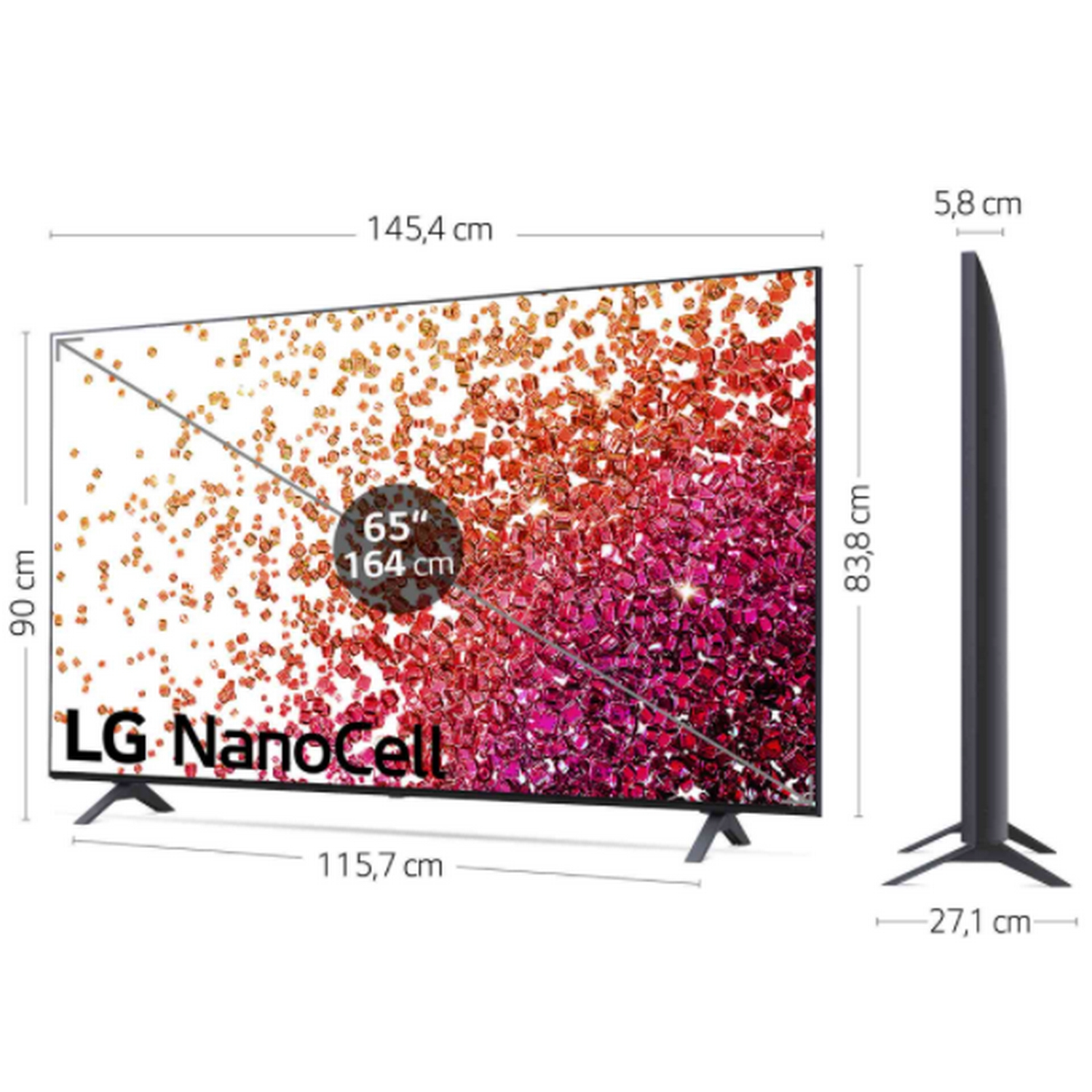 TV LED 65" - LG 65NANO756PA.AEU, UHD 4K, SmartTV webOS 6.0, Imagen 4k Quad Core, Gaming TV, HDR10 Pro y HLG