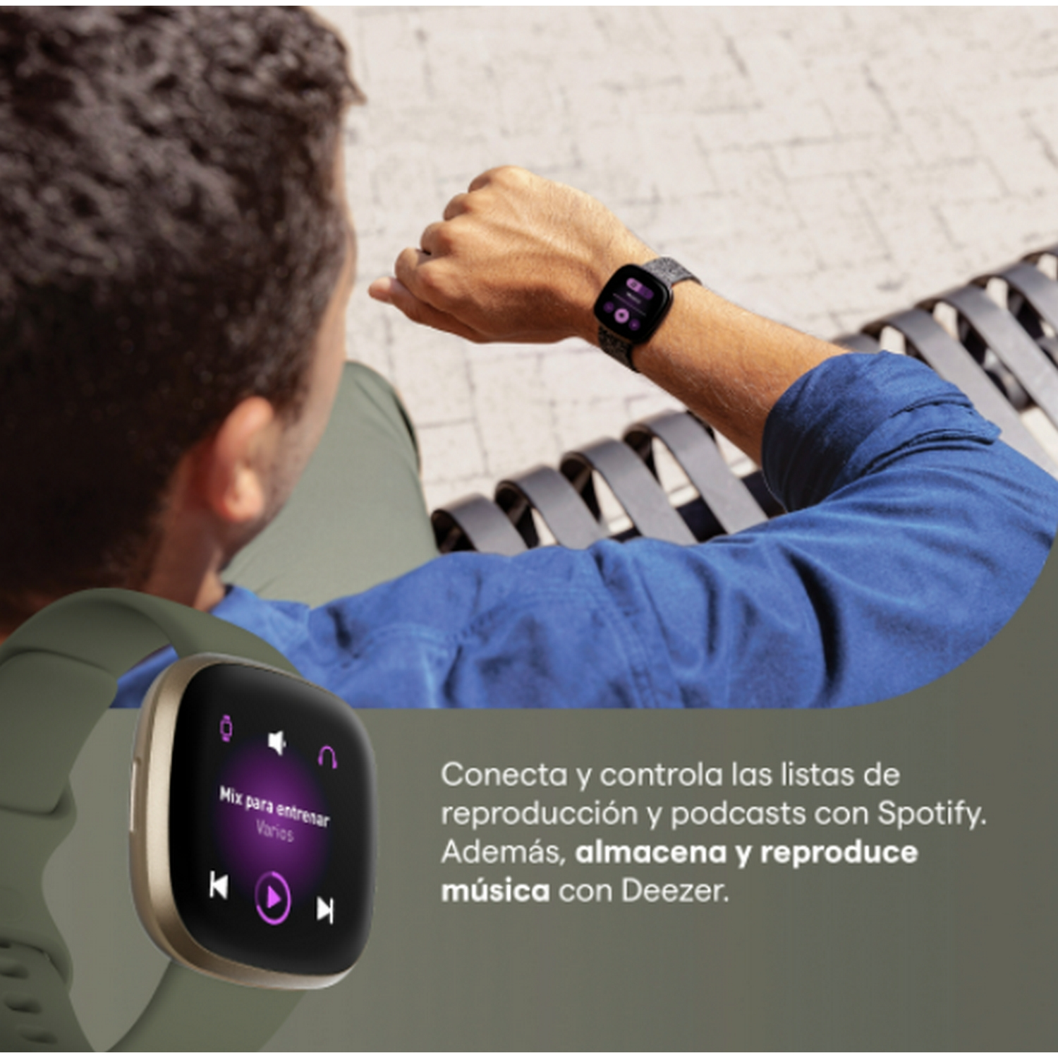 Una persona con un reloj inteligente en la muñeca. Texto en la imagen. Texto debajo de la imagen.