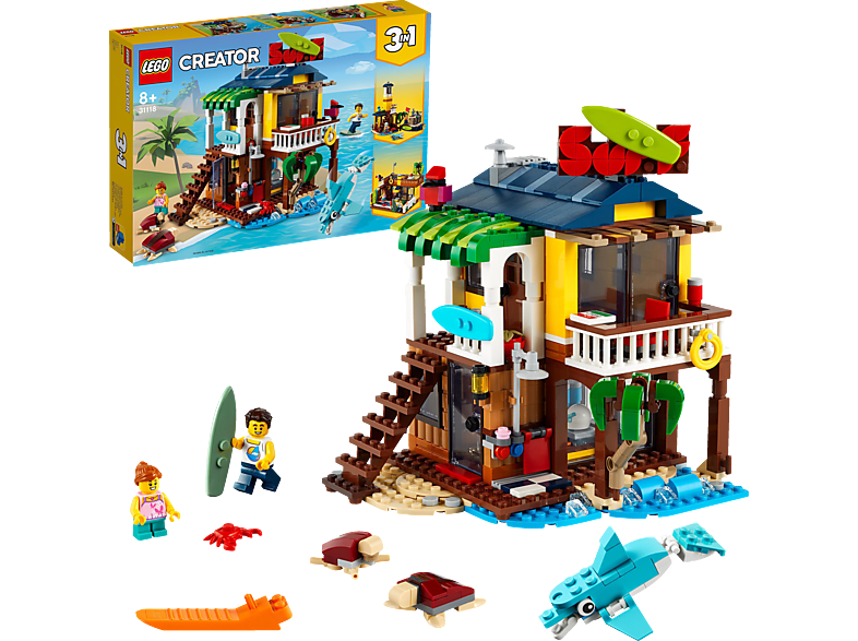 LEGO Creator 3-in-1 Mehrfarbig 31118 Bausatz, Surfer-Strandhaus