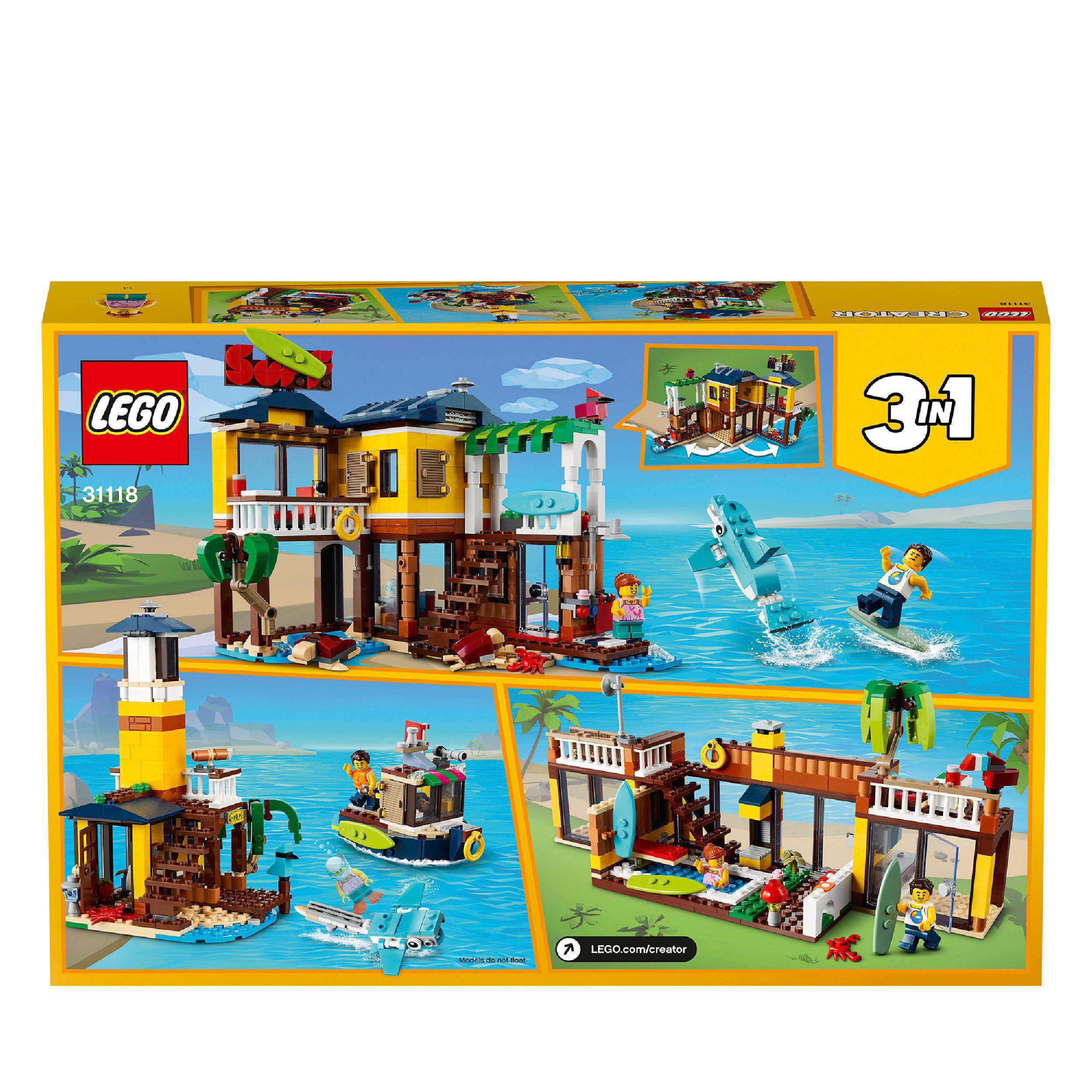 LEGO Creator 3-in-1 Mehrfarbig 31118 Bausatz, Surfer-Strandhaus