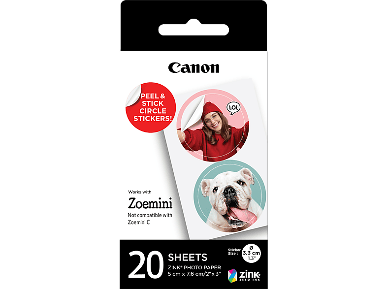 Canon Zoemini Zink Sticker Fotopapier 20 Vel afbeelding