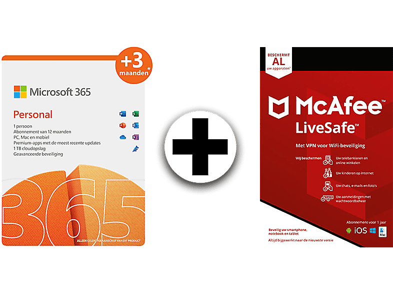 Microsoft 365 Personal + McAfee LiveSafe incl. VPN (1jaar) kopen