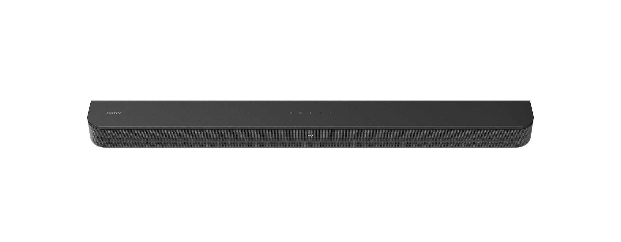Eine schwarze Soundbar mit dem 'SONY'-Logo, vor schwarzem Hintergrund.