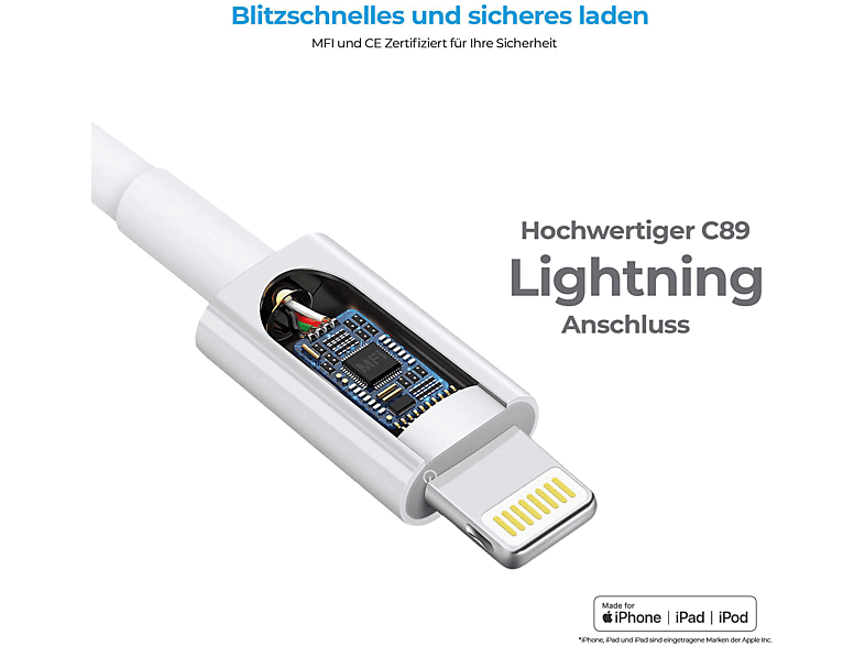 Thumbnail - REALPOWER USB Lightning, Ladekabel, 2 m, Weiß