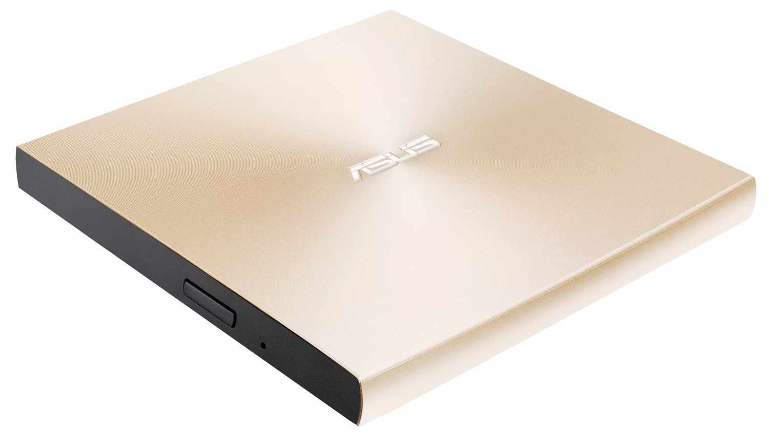 Arany ASUS külső DVD-meghajtó fekete háttér előtt.