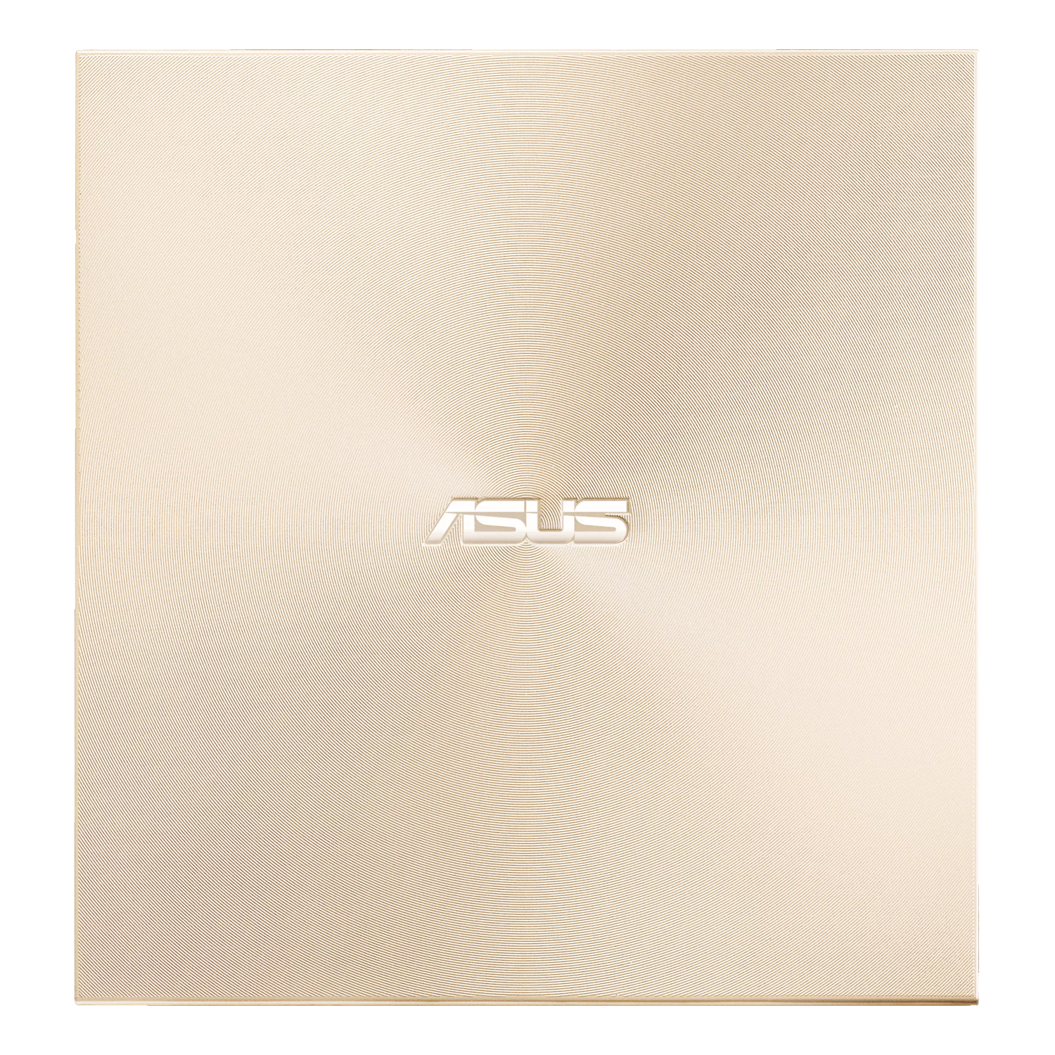 Arany laptopfedél koncentrikus körökkel és az ASUS logóval.