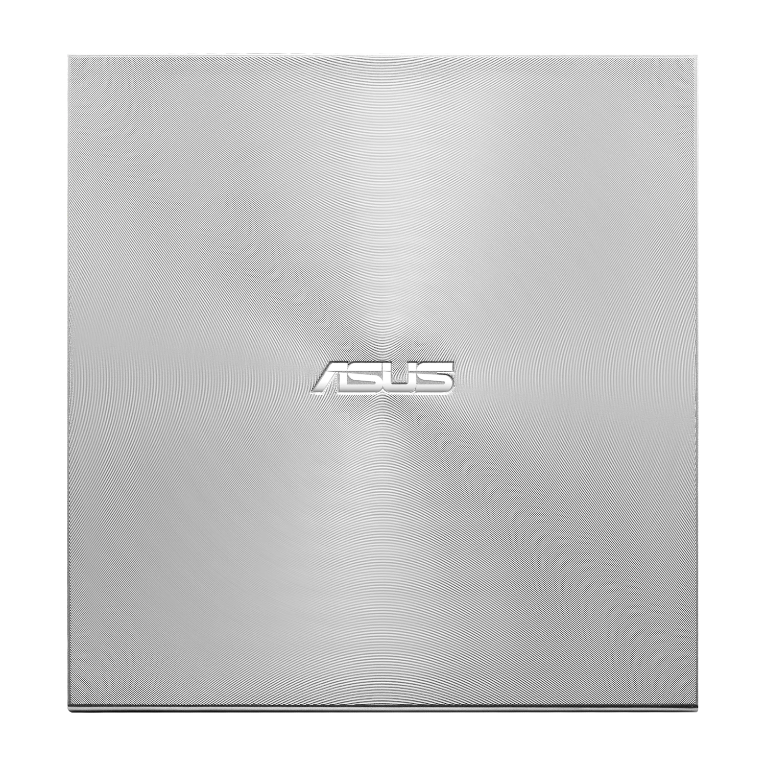Egy ezüst ASUS laptop felülnézete, koncentrikus kör mintával a fedélen.
