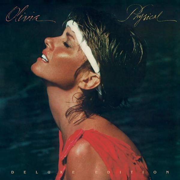 Pochette d'album d'Olivia Newton-John, souriante, avec bandeau, robe rouge.