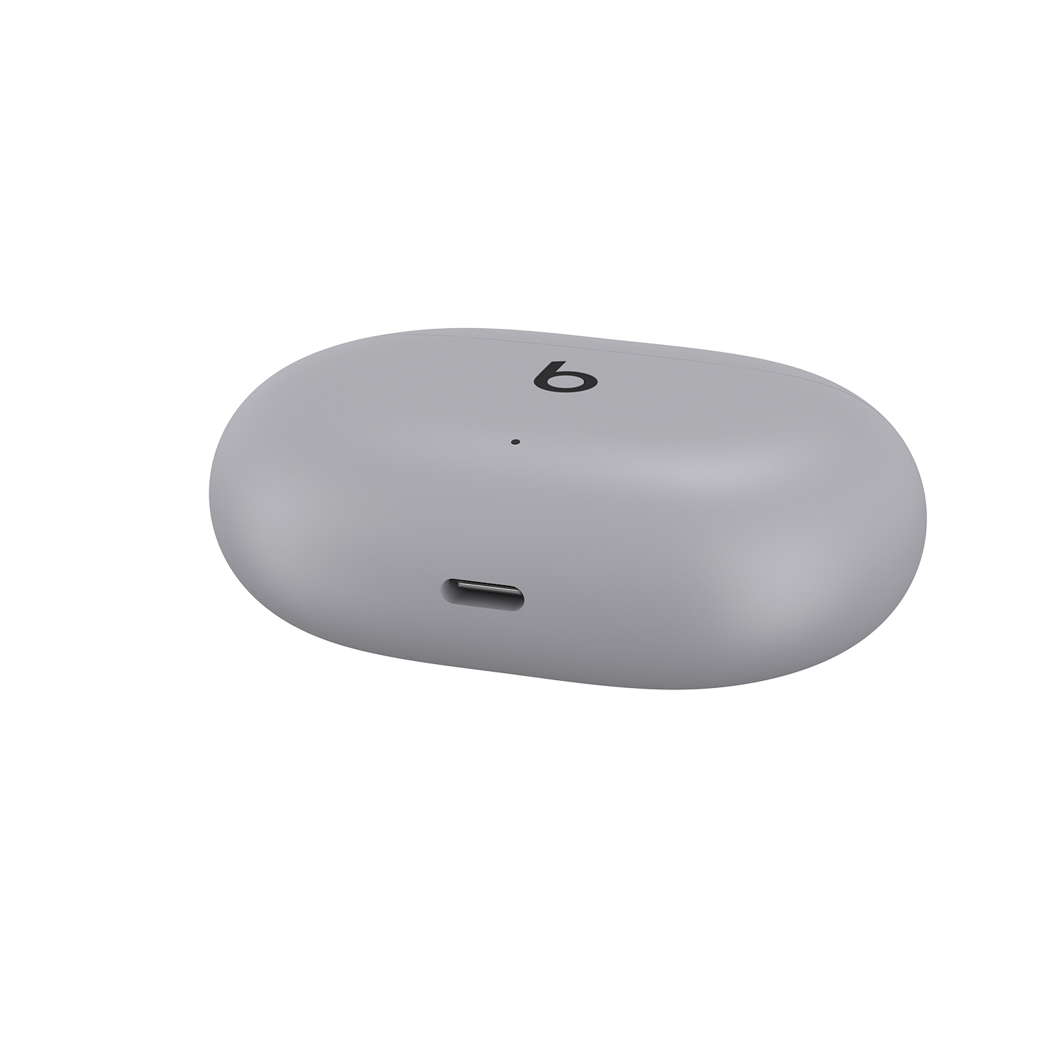 Estuche de carga de auricular gris con puerto USB-C.