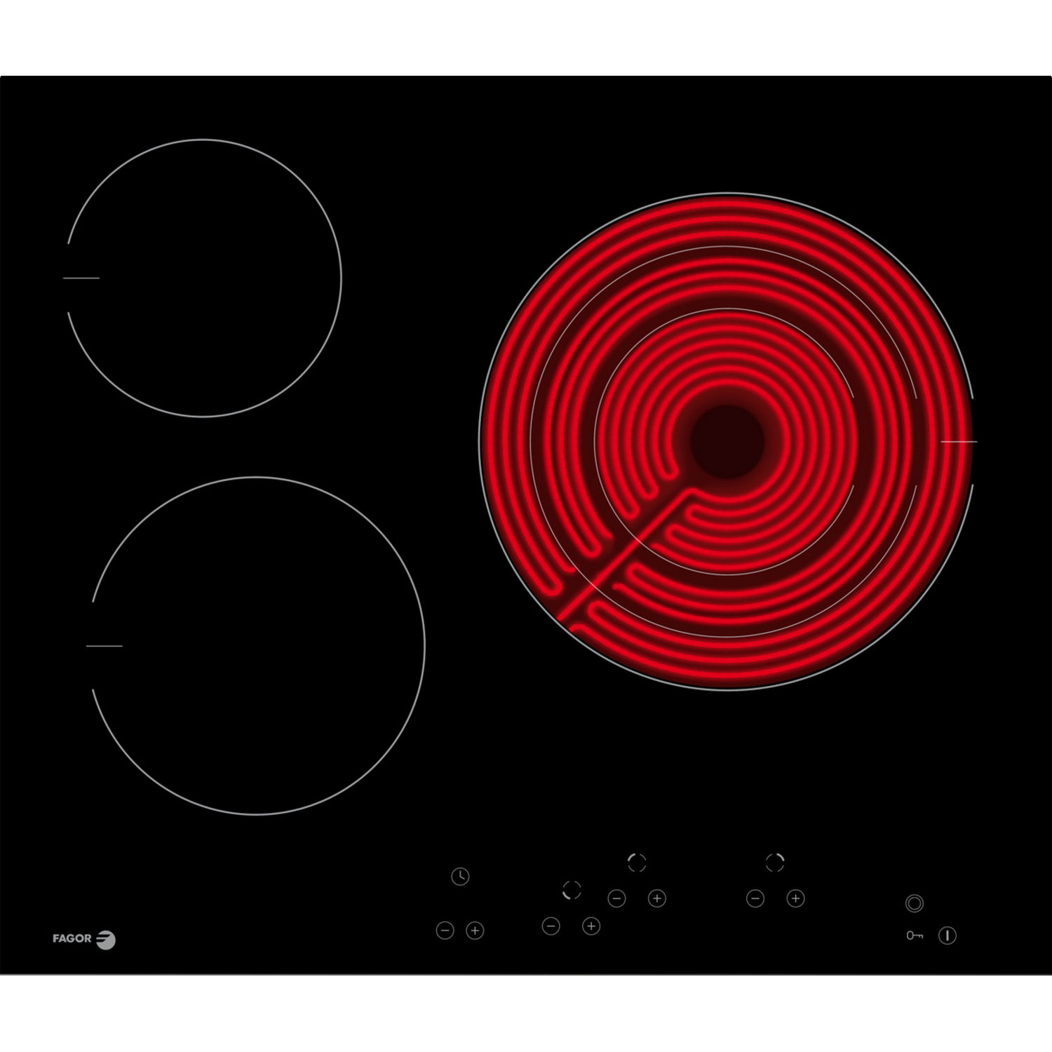 Encimera - Fagor 3VFT-330AS, Vitrocerámica, Eléctrica, 3 zonas, Zona 27 cm, HeatControl, Negro