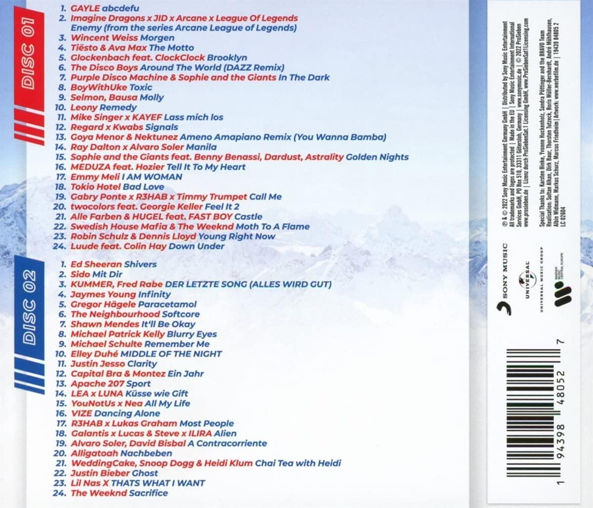 CD-Hülle mit einer Liste der Songs auf der Rückseite.