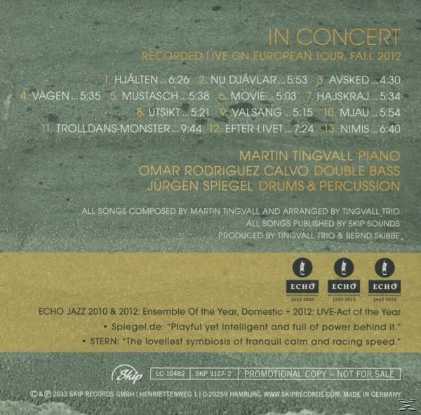 Noten mit Text. Es enthält den Titel 'In Concert', Namen der Musiker und eine Titelliste.