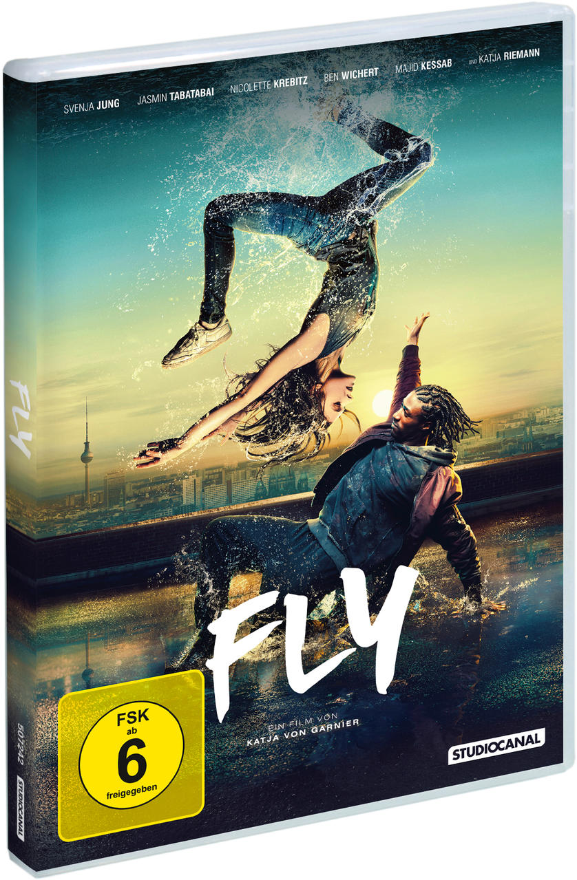 Das DVD-Cover von 'FLY' mit Tänzern, einem gelben Aufkleber und dem 'STUDIOCANAL'-Logo.