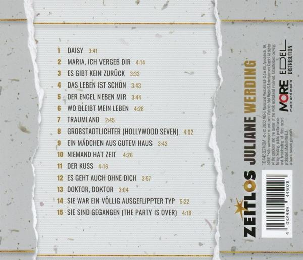 Albumrückseite mit Songtiteln und Künstlername.