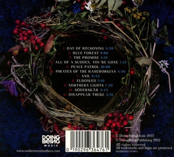 CD-Cover mit floralem Kranzdesign. Listet 11 Songtitel auf. Dooing Being Music Logo unten.