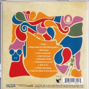 Farbenfrohes Albumcover mit abstraktem Design und Songtiteln.