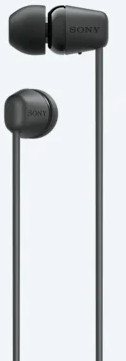 Écouteurs intra-auriculaires Sony noirs sur fond blanc.