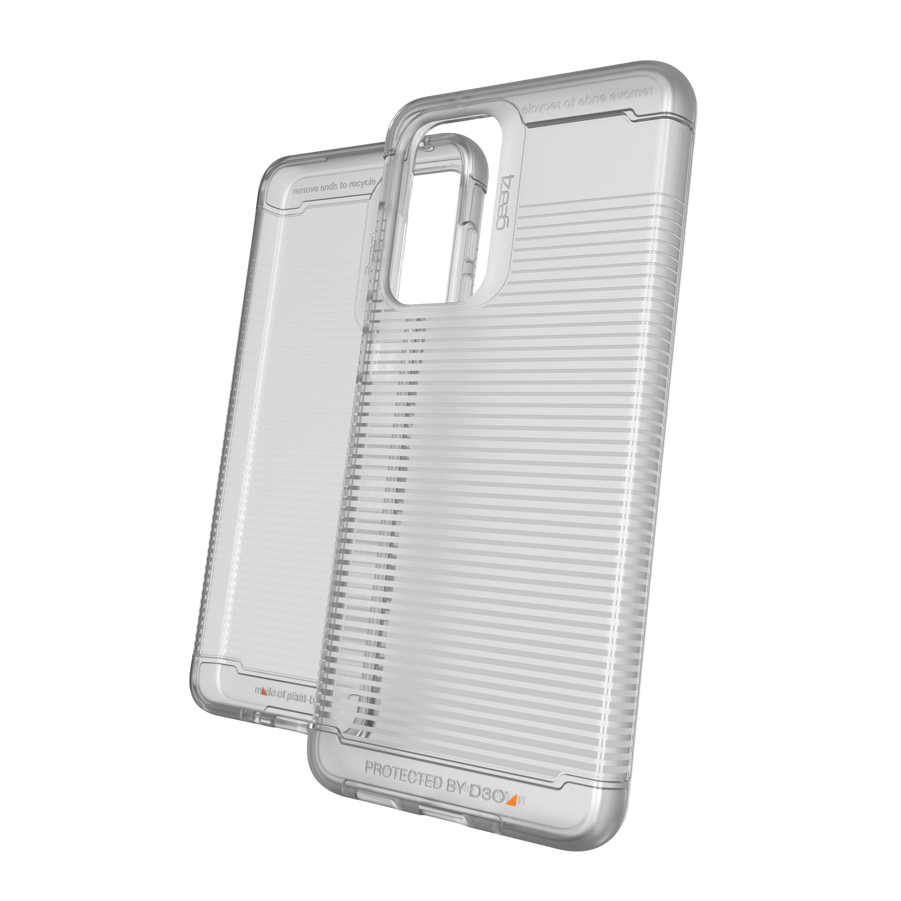 Transparente Handyhülle mit Schutzhülle und Rückseite.