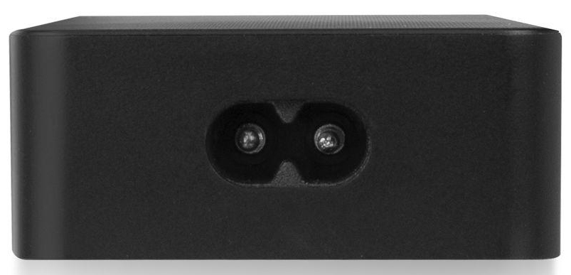 Adaptateur secteur noir avec trous de prise à deux broches.