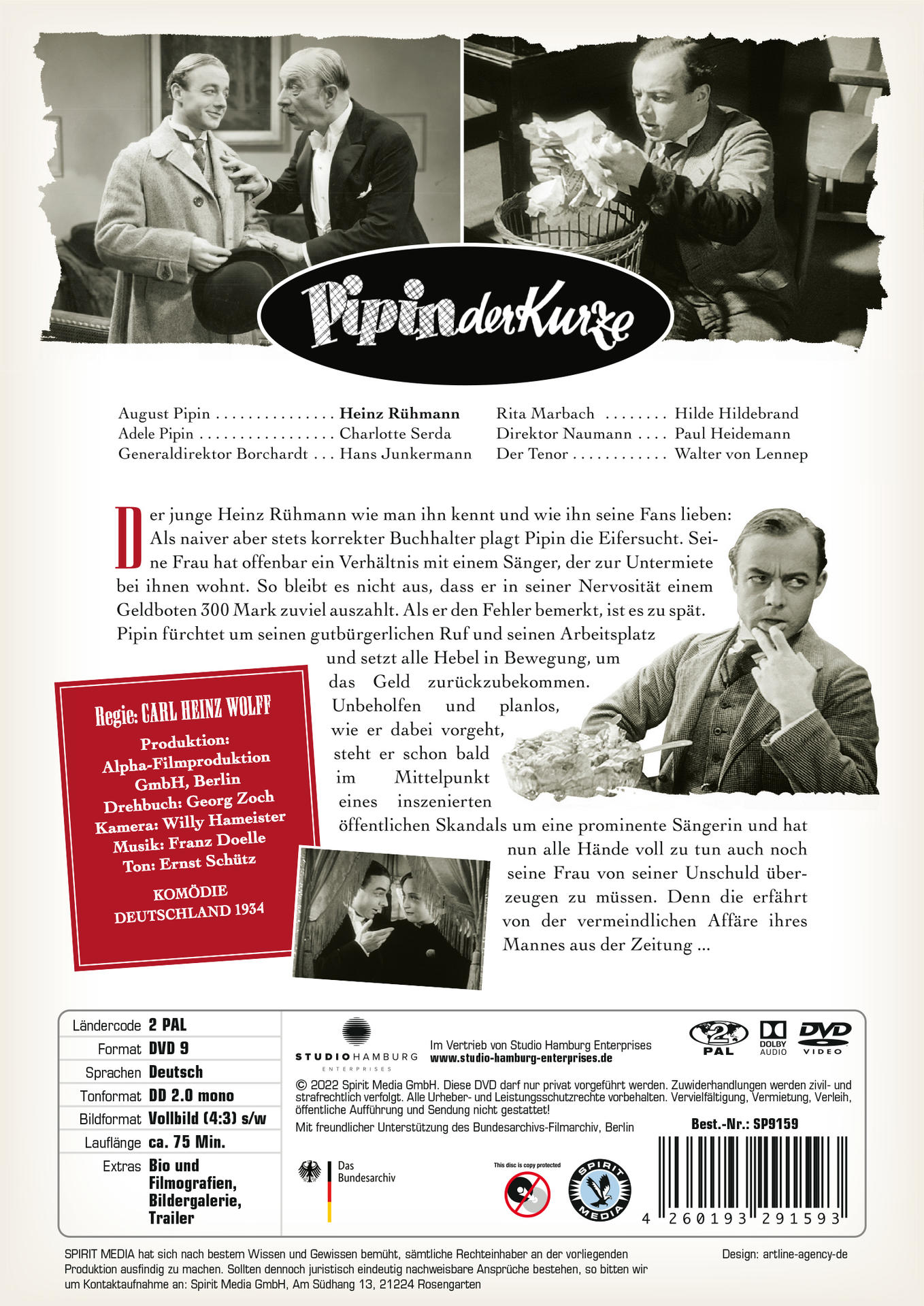 DVD-Hülle mit Text auf Deutsch. Schwarz-Weiß-Bild von Personen in einem älteren Film.