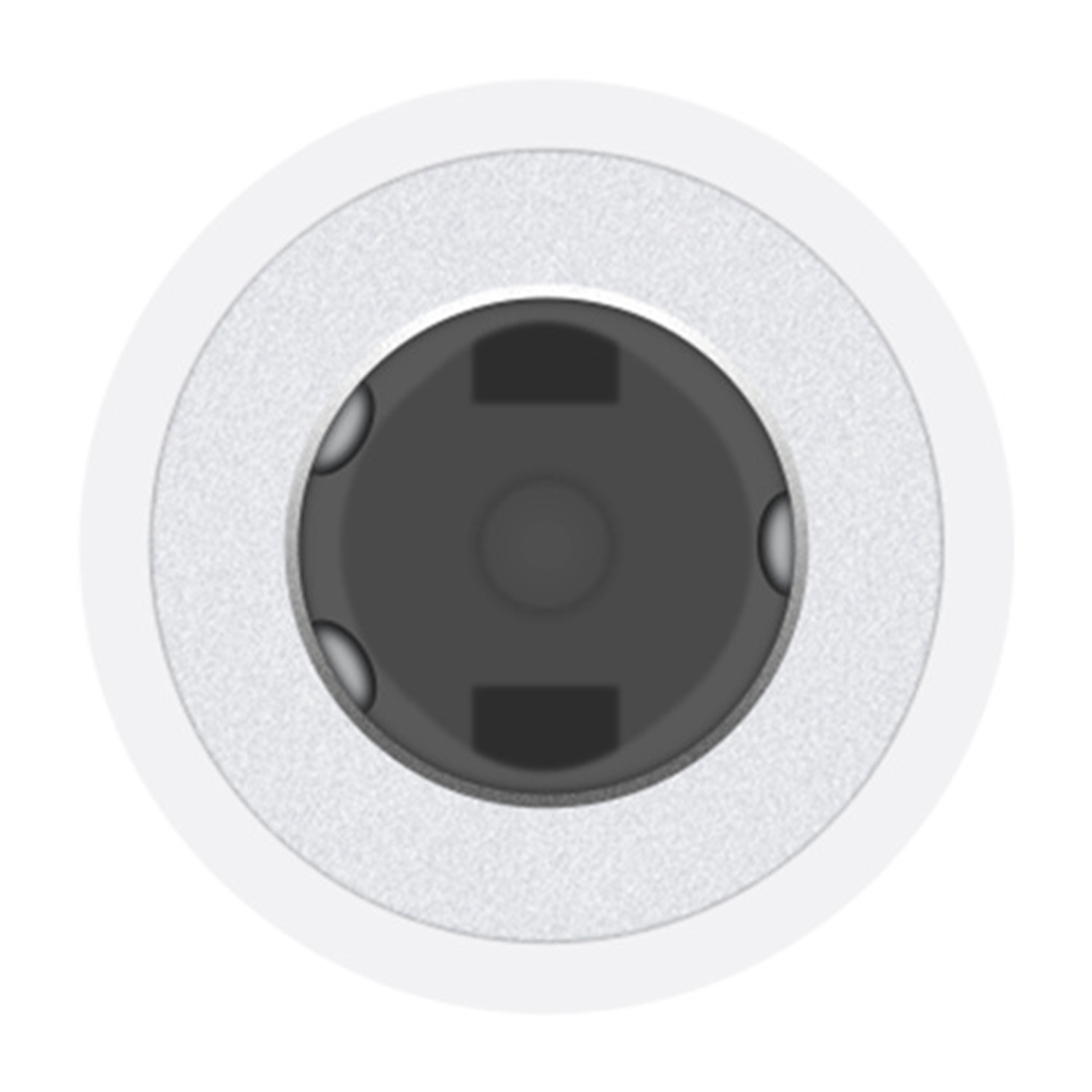 Weißer kreisförmiger Adapter mit schwarzem Zentrum und mehreren kleinen Löchern.