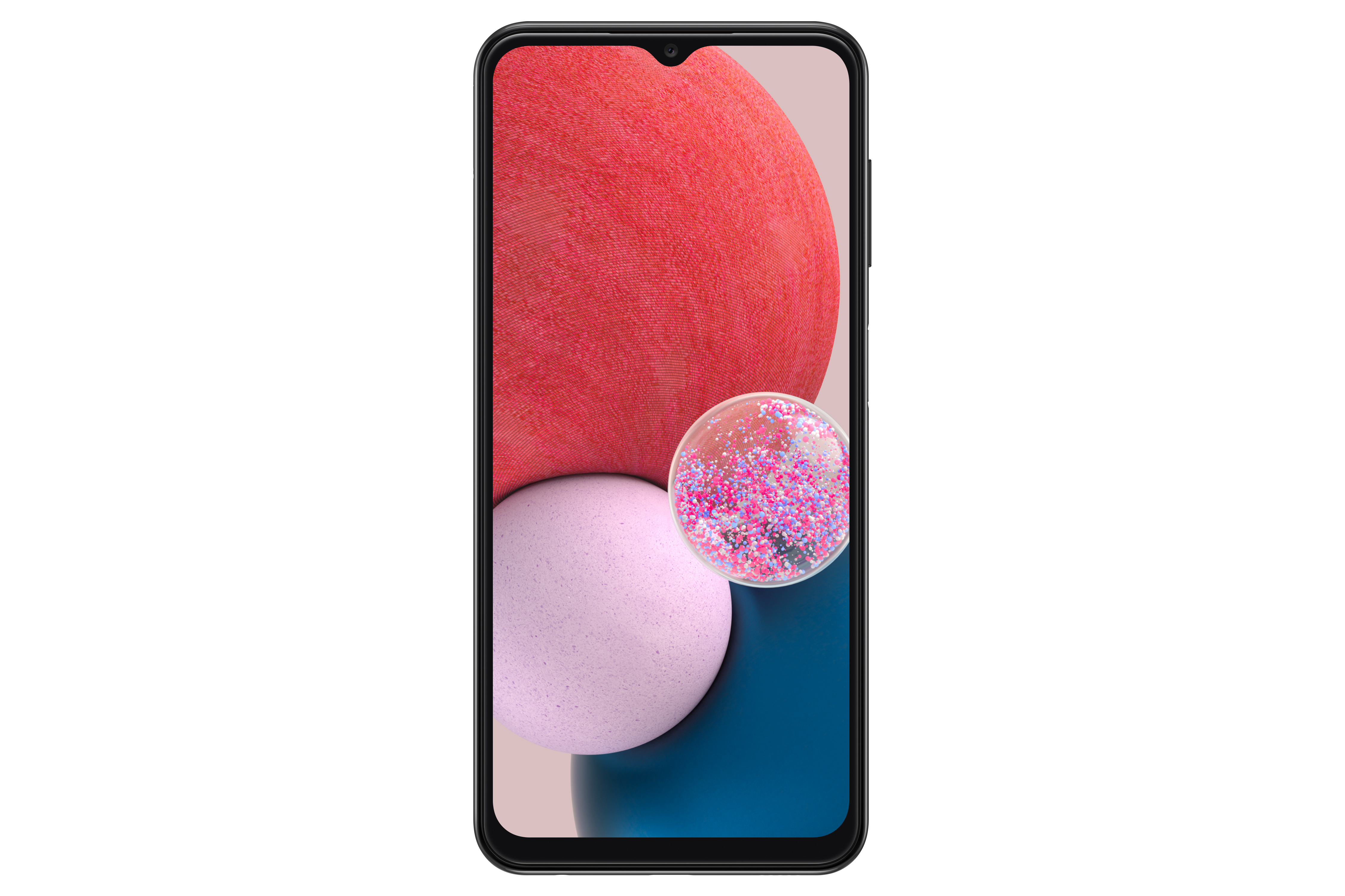 Kırmızı ve pembe soyut arka plana sahip siyah Samsung akıllı telefon.