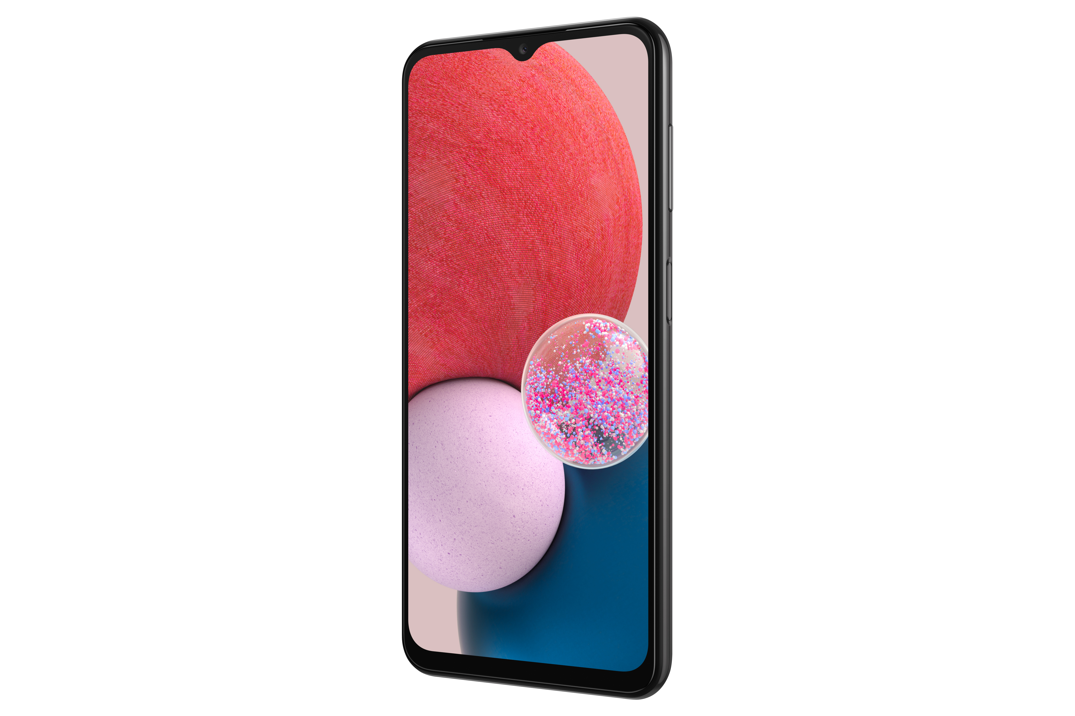 Pembe ve kırmızı arka planlı akıllı telefon. Siyah çerçevede küçük pembe ve kırmızı kabarcıklar.