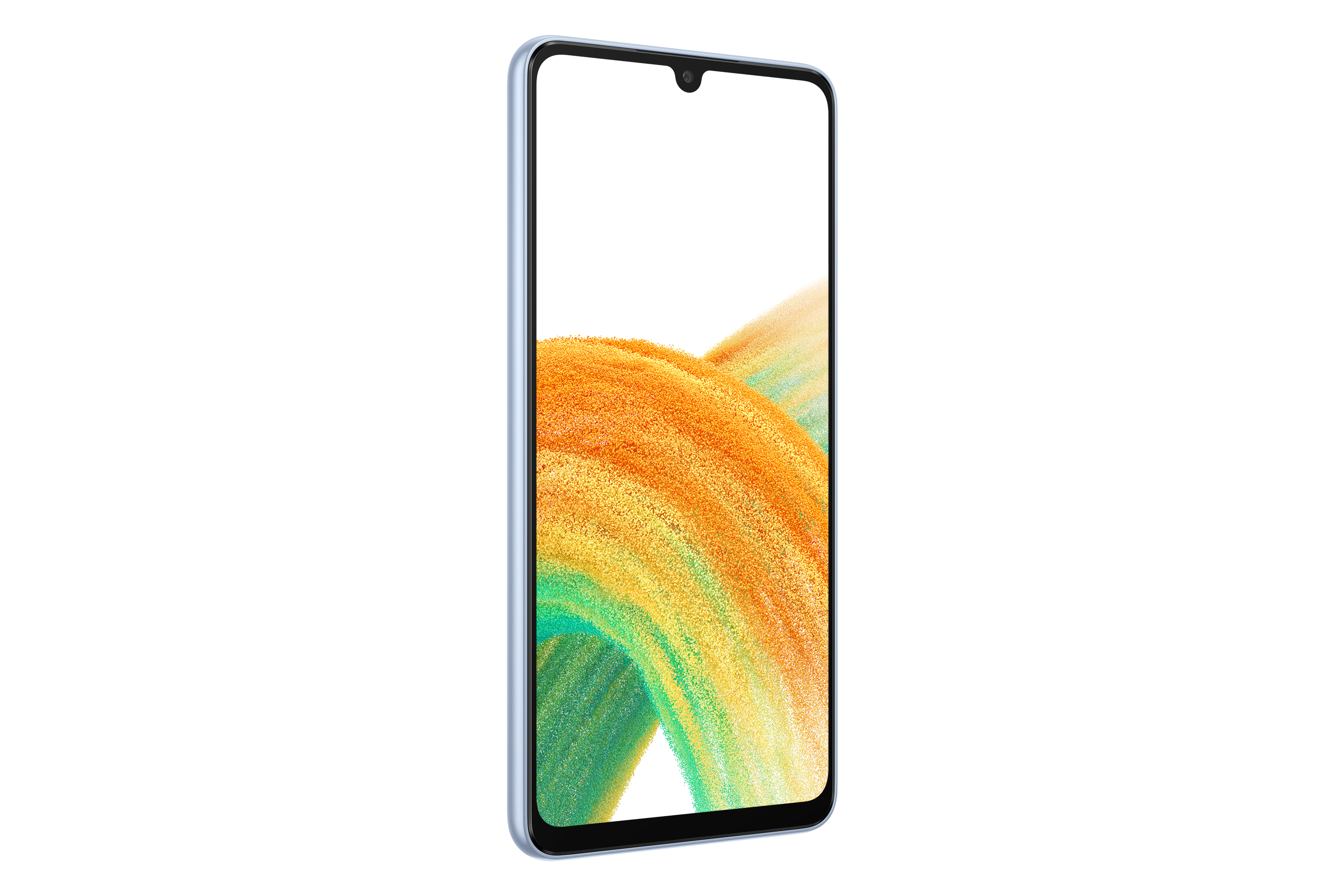 Mavi akıllı telefon, ön görünüm, ekranda renkli bir arka plan gösteriyor.