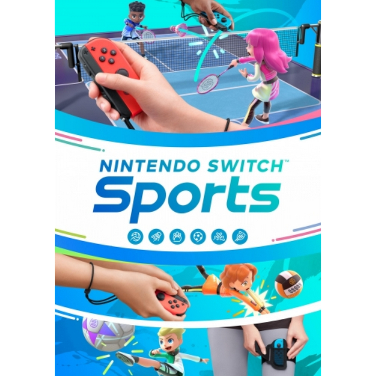 Portada del juego Nintendo Switch Sports. Presenta varias escenas deportivas y el título del juego de forma destacada.