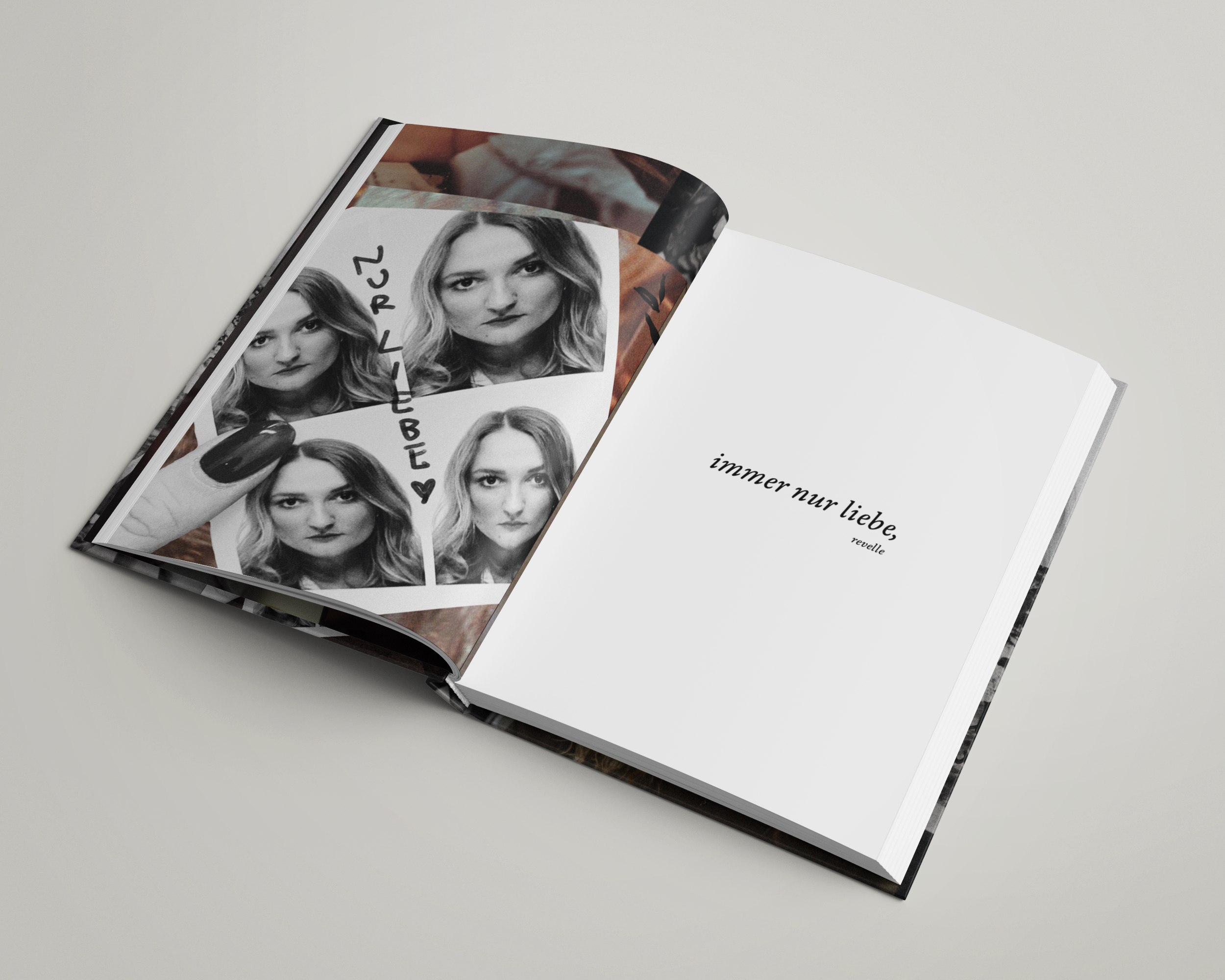 Ein offenes Buch mit Fotos und Text. Der Text ist auf Deutsch geschrieben.