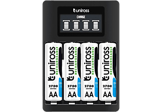 UNIROSS LCD-s processzoros gyors töltő 4db 2700mAh AA akkumulátorral, (UCU005A)