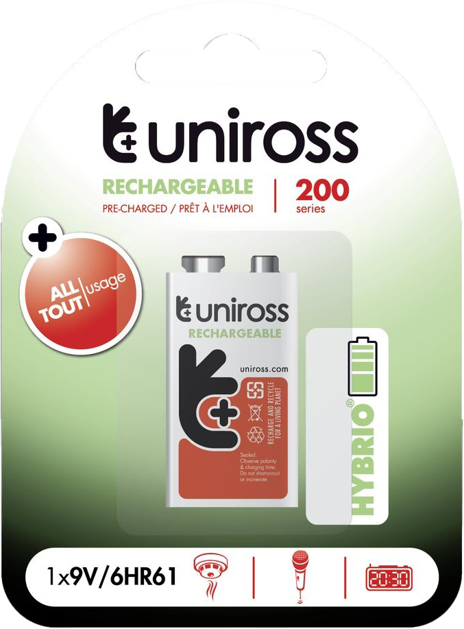 UNIROSS 9V tölthető akkumulátor 200 mh, (1009V 200MAH NI-0091)