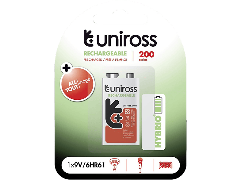 UNIROSS 9V tölthető akkumulátor 200 mh, (1009V 200MAH NI-0091)