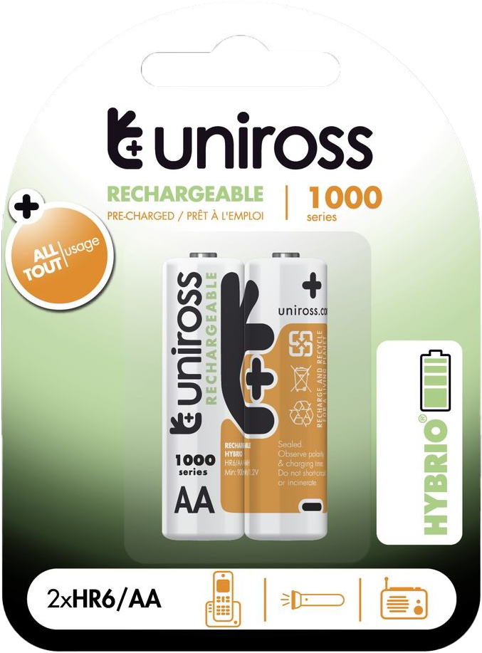 UNIROSS hybrio 2xAA tölthető akkumulátor 1000mAh, 2db/csomag (UH2AA1000)