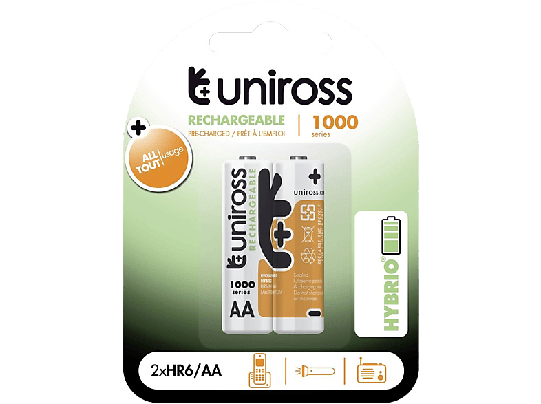 UNIROSS hybrio 2xAA tölthető akkumulátor 1000mAh, 2db/csomag (UH2AA1000)