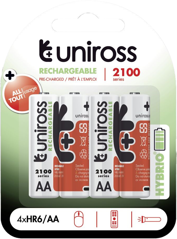 UNIROSS hybrio 4xAA ceruza tölthető akkumulátor 2100mAh, 4db/csomag (UH4AA2100)