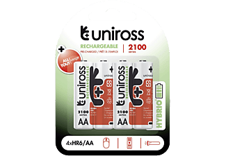 UNIROSS hybrio 4xAA ceruza tölthető akkumulátor 2100mAh, 4db/csomag (UH4AA2100)
